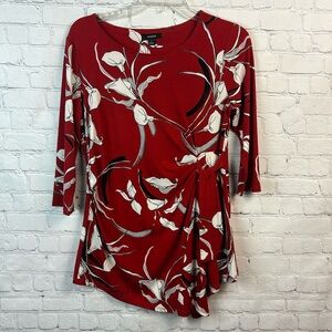 Alfani Red Floral Print Side Tie Top Size Small